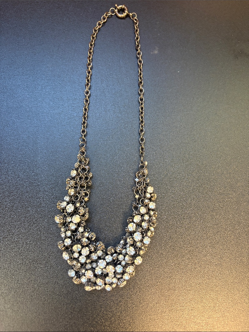 Vintage Crystal Cluster Statement Necklace - Clear/metal